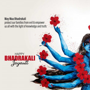 Image depicting Goddess Bhadrakali with red hibiscus flowers, celebrating Bhadrakali Jayanti.