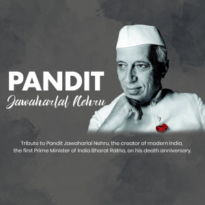 Portrait of Pandit Jawaharlal Nehru with text 'Pandit Jawaharlal Nehru'