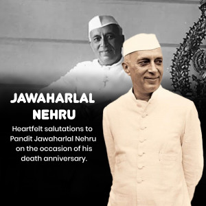 Portrait of Jawaharlal Nehru with text commemorating his death anniversary