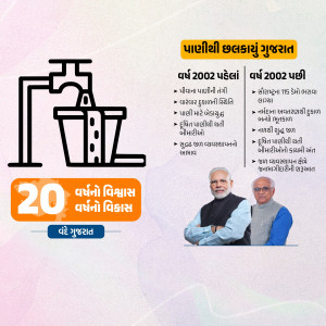 Image depicting water infrastructure development in Gujarat with Narendra Modi and a former leader.