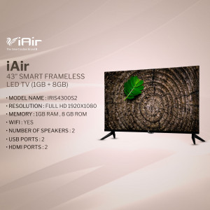 iAir 43 inch Smart Frameless LED TV with wood grain design