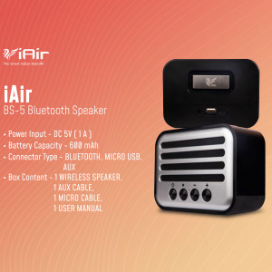 iAir BS-5 Bluetooth Speaker with specifications