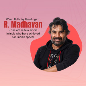 Portrait of R. Madhavan with birthday wishes