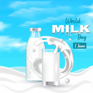 World Milk Day graphic with milk bottle and glass