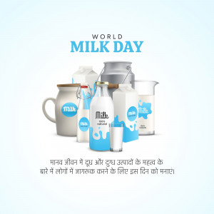 Various milk containers and cartons with the text 'World Milk Day'