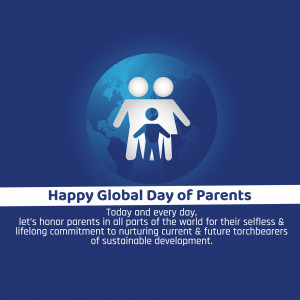 Illustration of a family silhouette over a world map with text celebrating Global Day of Parents.