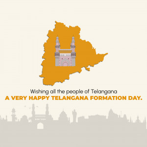 Telangana Formation Day greeting with map and landmarks