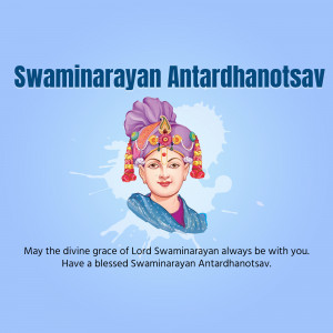 Image depicting Swaminarayan Antardhanotsav with a portrait of Lord Swaminarayan.