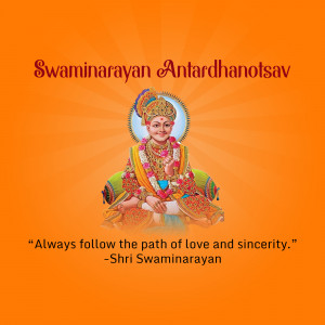 Image of Swaminarayan with a quote about love and sincerity