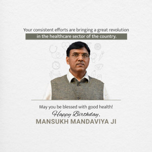 Portrait of Mansukh Mandaviya with a birthday message.