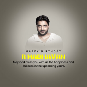 Portrait of R. Madhavan with birthday greetings