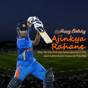 Ajinkya Rahane batting during a cricket match with birthday wishes