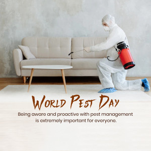 Pest control worker spraying disinfectant in a living room