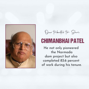 Portrait of Chimanbhai Patel with tribute text