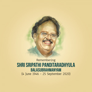 Portrait of SP Balasubrahmanyam with remembrance text