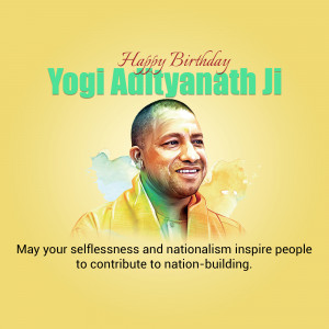 Portrait of Yogi Adityanath with birthday wishes