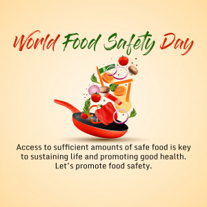 World Food Safety Day graphic with vegetables and a frying pan