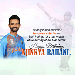 Ajinkya Rahane in Indian cricket jersey with a birthday message