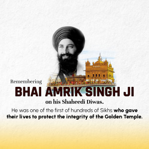 Portrait of Bhai Amrik Singh Ji with the Golden Temple in the background