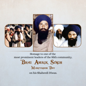 Portrait of Bhai Amrik Singh with images of Sikh community members