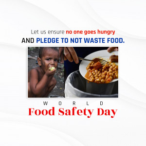 A child being fed while food is being wasted, promoting World Food Safety Day.