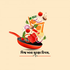 A vibrant illustration of fresh vegetables falling into a frying pan with text 'World Food Safety Day'