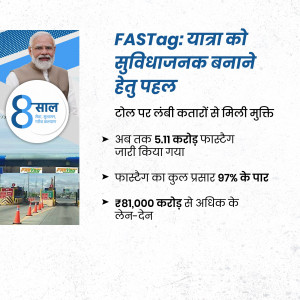 Image promoting FASTag with Prime Minister Modi and toll booth visuals