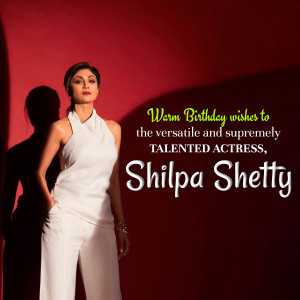 Shilpa Shetty in a white outfit with birthday wishes text