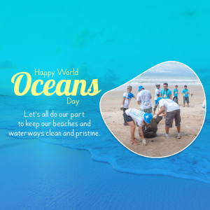 Group of people cleaning a beach for World Oceans Day