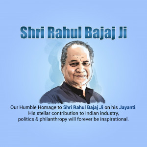 Portrait of Shri Rahul Bajaj Ji with tribute text