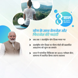 Image depicting International Yoga Day with Narendra Modi and a person doing yoga.