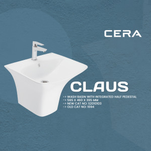 White square wash basin with pedestal by Cera