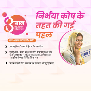 Image depicting the 8th anniversary of the Beti Bachao, Beti Padhao scheme with a woman and text in Hindi.