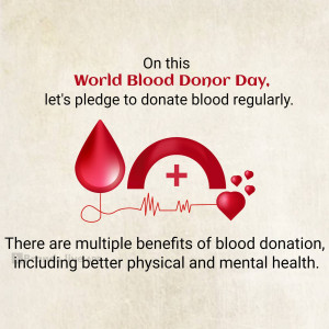 World Blood Donor Day graphic with blood drop and medical symbol