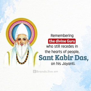 Portrait of Sant Kabir Das with a quote commemorating his Jayanti