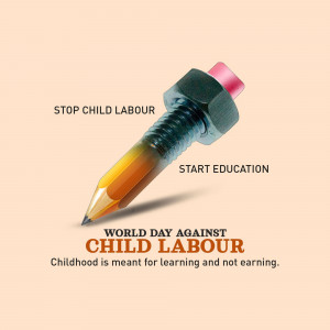 A pencil formed from a bolt and nut with the message 'Stop Child Labour, Start Education'