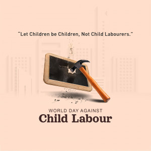 A broken chalkboard with a hammer symbolizing the fight against child labour.