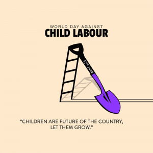 Illustration depicting a ladder leading to a shovel, symbolizing the denial of childhood due to child labor.