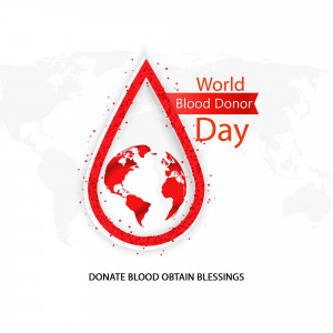 World Blood Donor Day graphic with a blood drop and globe