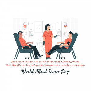 Illustration of people donating blood with a World Blood Donor Day message.