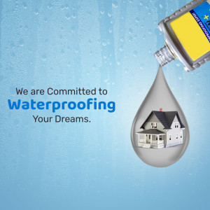 Waterproofing liquid with a house inside a droplet
