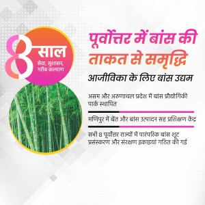 Image depicting bamboo growth and text in Hindi about the empowerment of the Northeast region of India through bamboo initiatives.