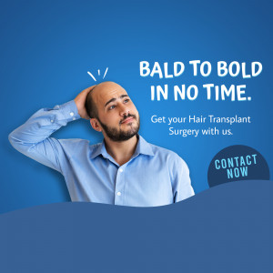 Man contemplating hair loss with text promoting hair transplant surgery.