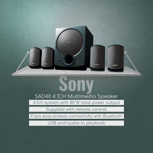 Sony 4.1 Channel Multimedia Speaker System on a shelf