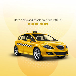 Yellow taxi cab with a booking call to action