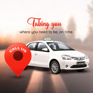 White Toyota Etios taxi with a call to action and location pin