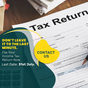 Image depicting a tax return form with a deadline reminder and contact information.