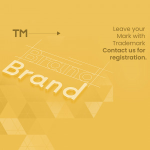 Trademark registration advertisement with a geometric background and the words 'Brand' and 'Trademark'.