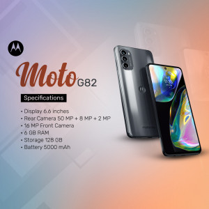Motorola Moto G82 5G smartphone with specifications listed