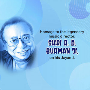 Portrait of R.D. Burman with text commemorating his birth anniversary